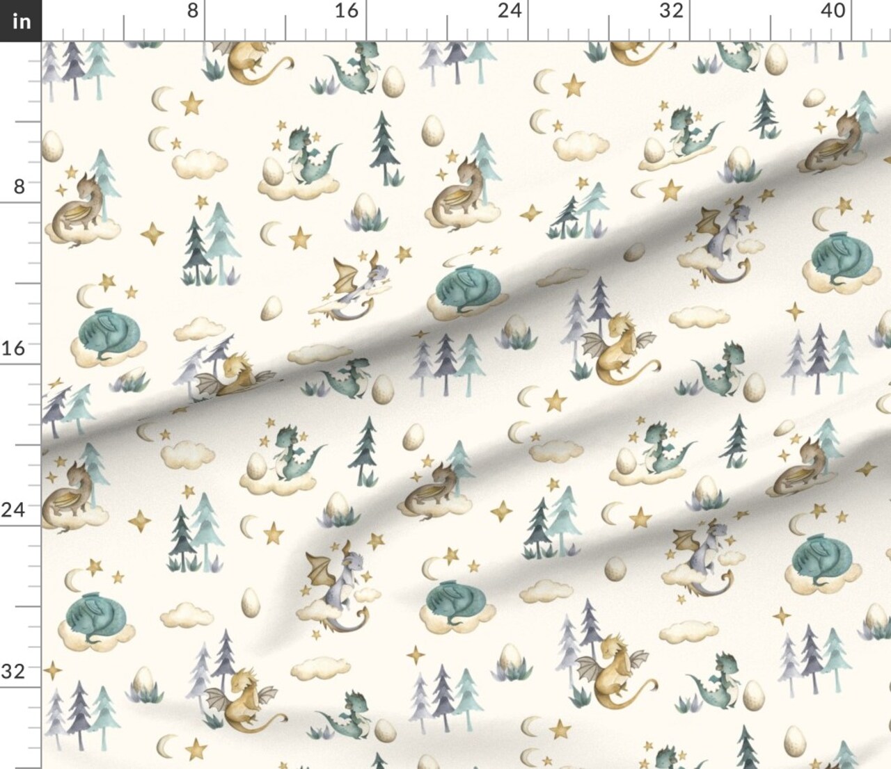 Various Fabrics by the Yard or Fat Quarter Baby Dragon Whimsical Fun Cute Happy Cheerful Fantasy Mythical Beige Blue Custom Printed Fabric by Spoonflower 12164437